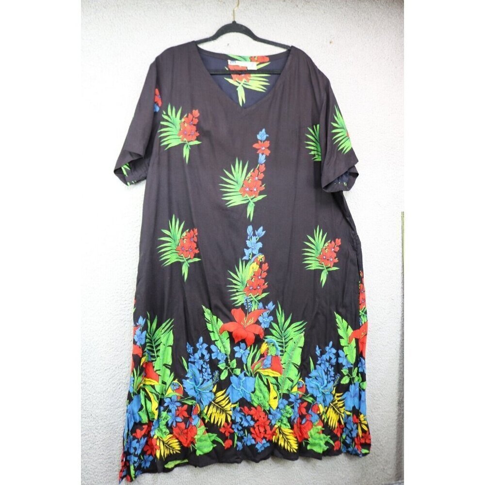 La Cera Black w/Beaded Florals Maxi Dress-Size 3XL- Pockets